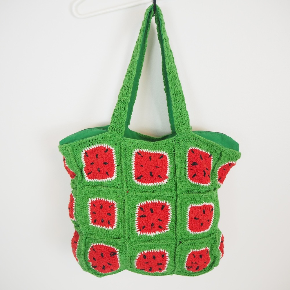 AMERICA & BEYOND Crochet‎ Granny Square Watermelon Tote Bag Summer Beach Cottage